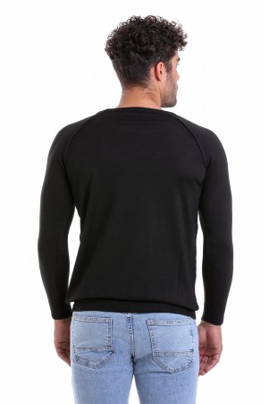 Siyah Regular Fit Bisiklet Yaka Yünlü Triko Kazak - 10