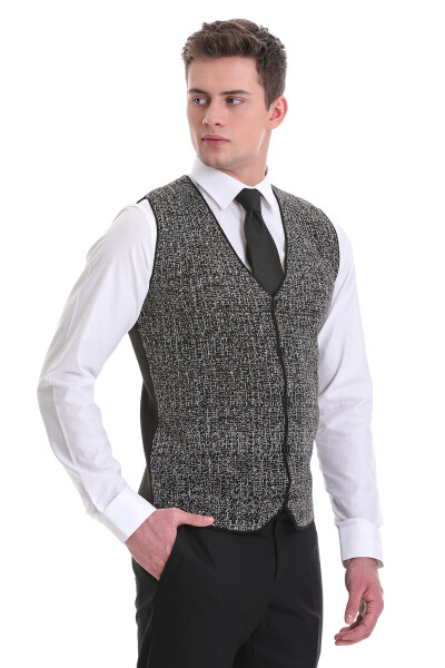 Siyah Regular Fit Yünlü Triko Yelek - 2