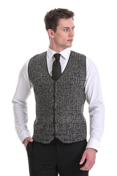 Siyah Regular Fit Yünlü Triko Yelek - 3