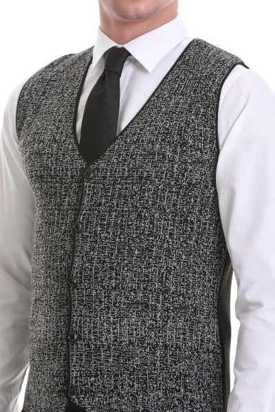 Siyah Regular Fit Yünlü Triko Yelek - 4