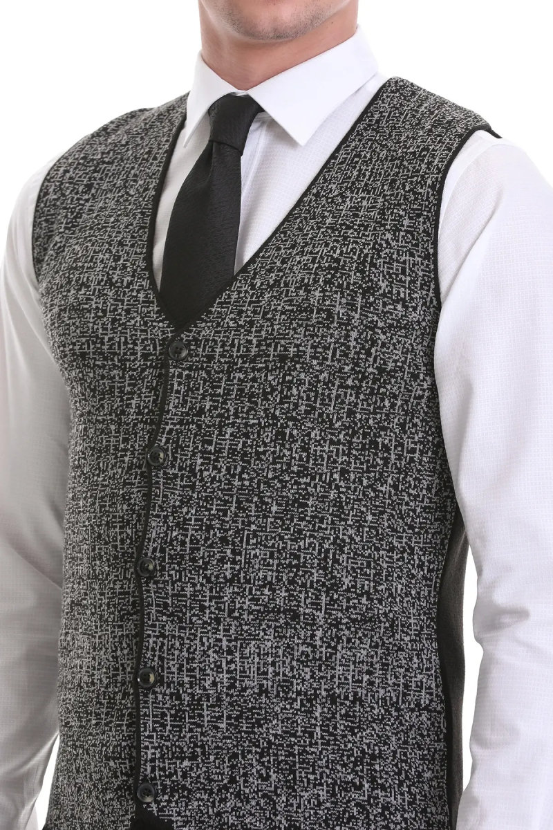 Siyah Regular Fit Yünlü Triko Yelek - Hatemoğlu (1)