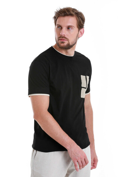 Siyah Regular Fit 100% Pamuk Bisiklet Yaka Tişört - 3
