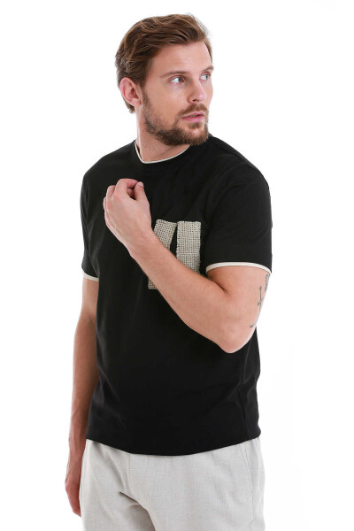 Siyah Regular Fit 100% Pamuk Bisiklet Yaka Tişört - 4