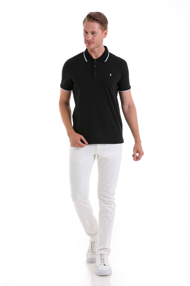 Siyah Regular Fit 100% Pamuk Polo Yaka Tişört - HTML (1)