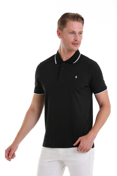 Siyah Regular Fit 100% Pamuk Polo Yaka Tişört - 3