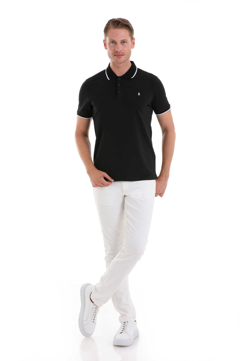 Siyah Regular Fit 100% Pamuk Polo Yaka Tişört - HTML (1)