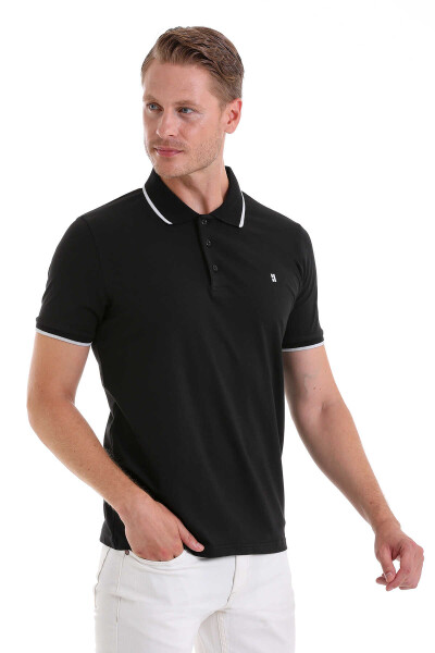Siyah Regular Fit 100% Pamuk Polo Yaka Tişört - 6