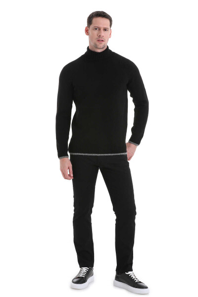 Siyah Regular Fit Balıkçı Yaka Triko Kazak - 2