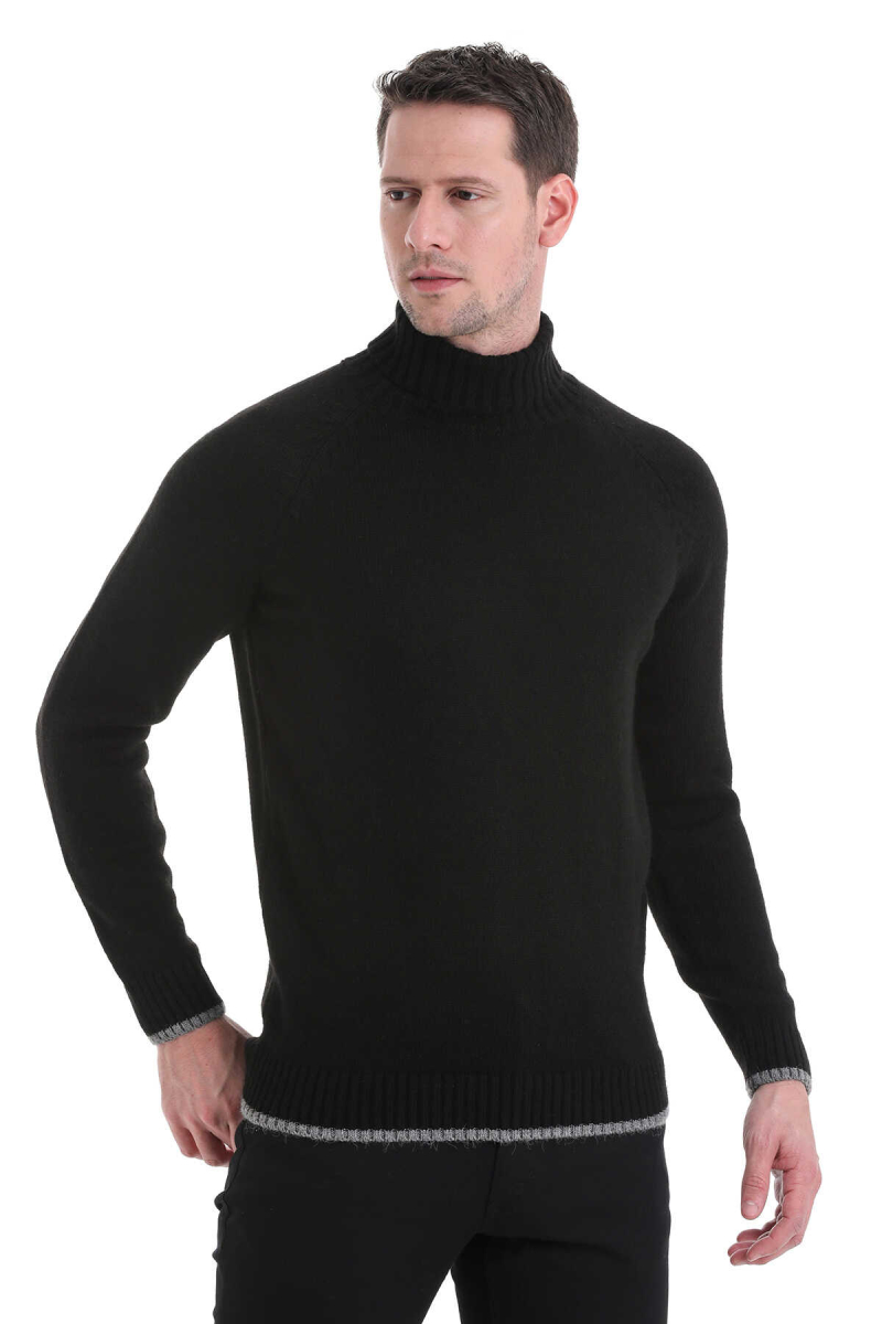 Siyah Regular Fit Balıkçı Yaka Triko Kazak - HTML (1)