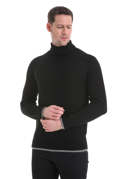 Siyah Regular Fit Balıkçı Yaka Triko Kazak - 4