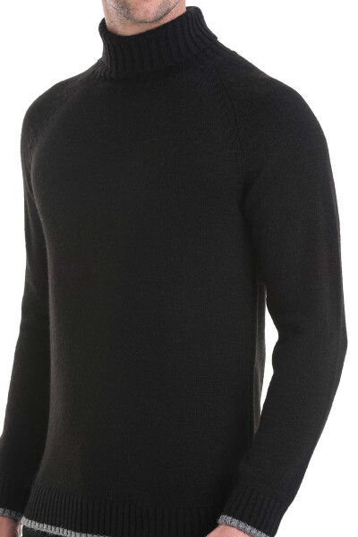 Siyah Regular Fit Balıkçı Yaka Triko Kazak - 5