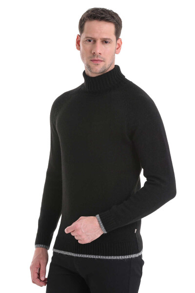 Siyah Regular Fit Balıkçı Yaka Triko Kazak - 6