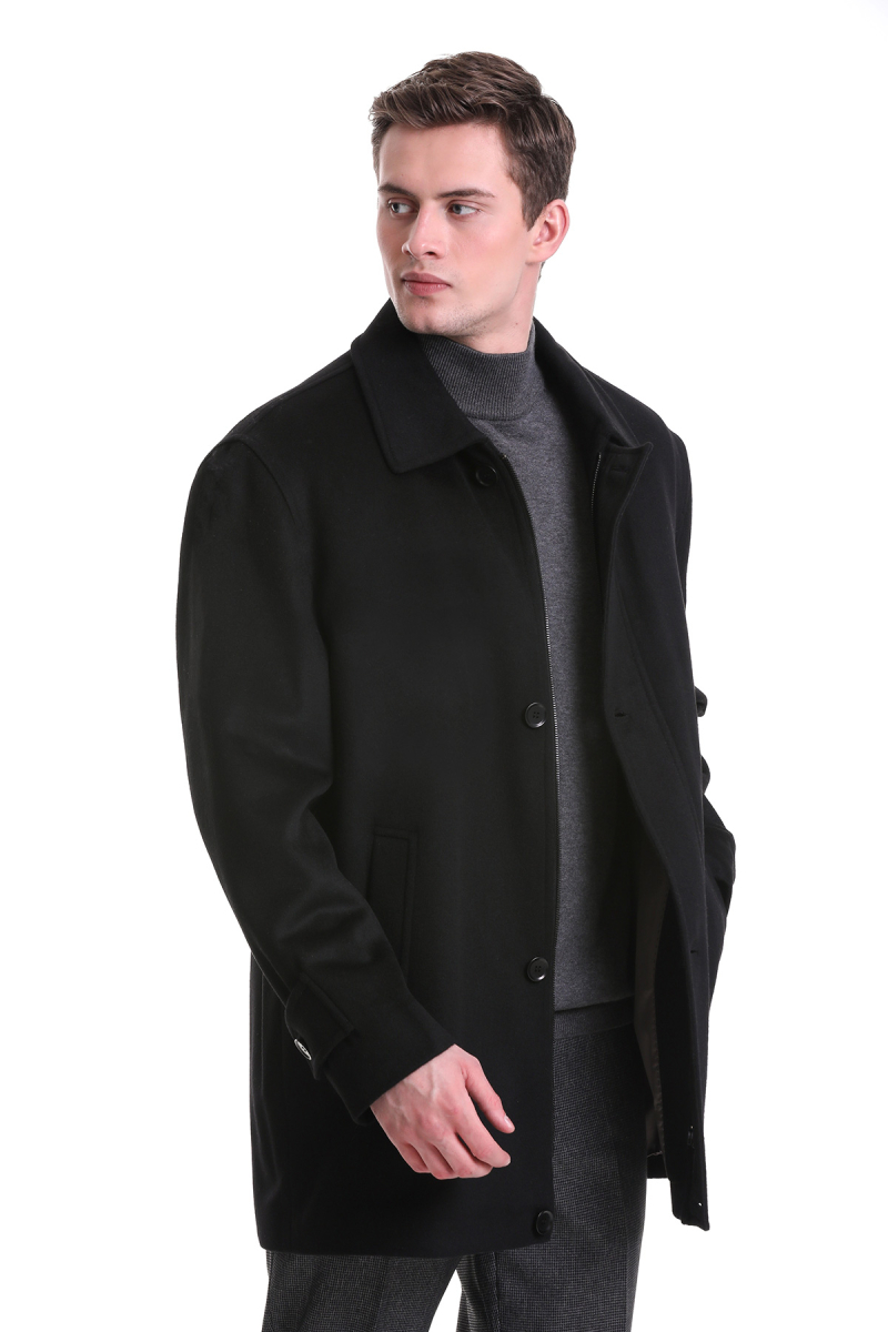 Siyah Regular Fit Bebe Yaka Yünlü Basic Kaban - Hatemoğlu (1)