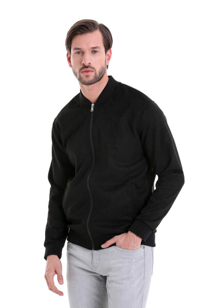 Siyah Regular Fit Bomber Yaka Mevsimlik Mont 