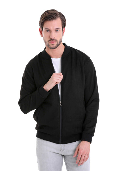 Siyah Regular Fit Bomber Yaka Mevsimlik Mont - 3