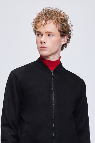 Siyah Regular Fit Bomber Yaka Mevsimlik Mont - 3