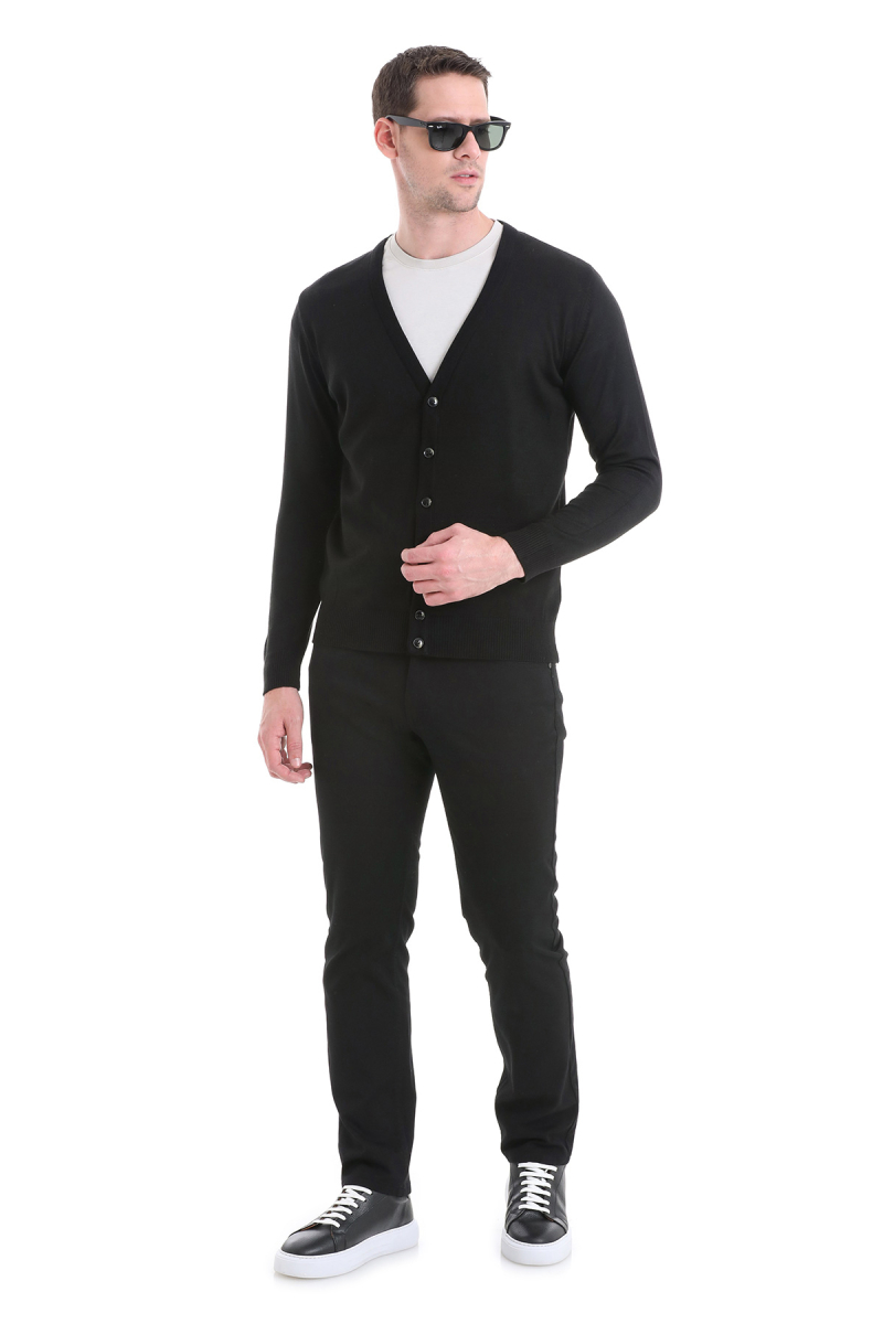 Siyah Regular Fit Düğmeli Triko Hırka - Hatemoğlu (1)