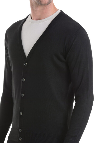 Siyah Regular Fit Düğmeli Triko Hırka - 5