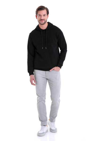 Siyah Regular Fit Pamuklu Kapüşonlu Kanguru Cepli Sweatshirt - 5
