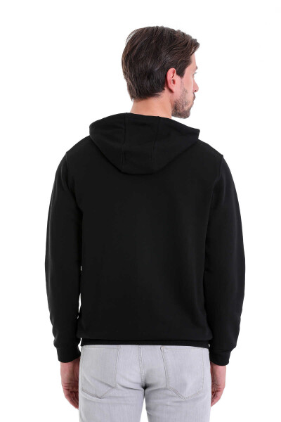 Siyah Regular Fit Pamuklu Kapüşonlu Kanguru Cepli Sweatshirt - 6