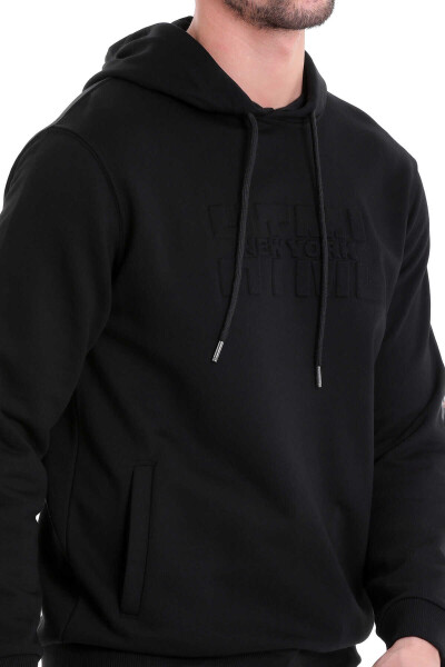 Siyah Regular Fit Pamuklu Kapüşonlu Kanguru Cepli Sweatshirt - 7