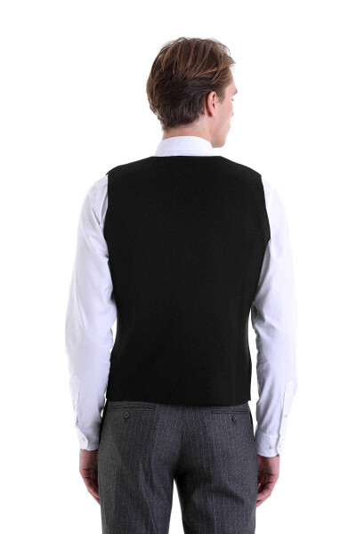 Siyah Comfort Fit V Yaka Yünlü Klasik Triko Yelek - 6