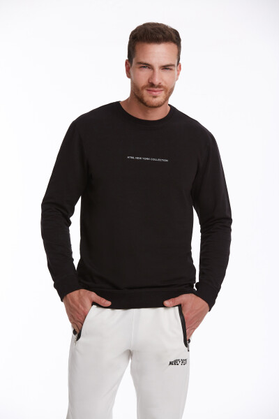 Siyah Regular Fit Pamuklu Bisiklet Yaka Sweatshirt 