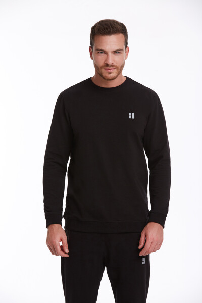 Siyah Regular Fit Pamuklu Bisiklet Yaka Sweatshirt - 1