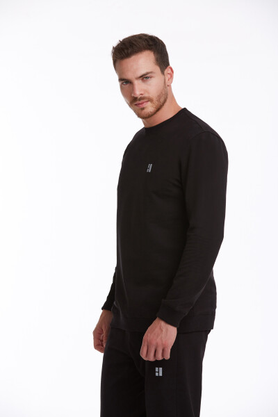 Siyah Regular Fit Pamuklu Bisiklet Yaka Sweatshirt - 3