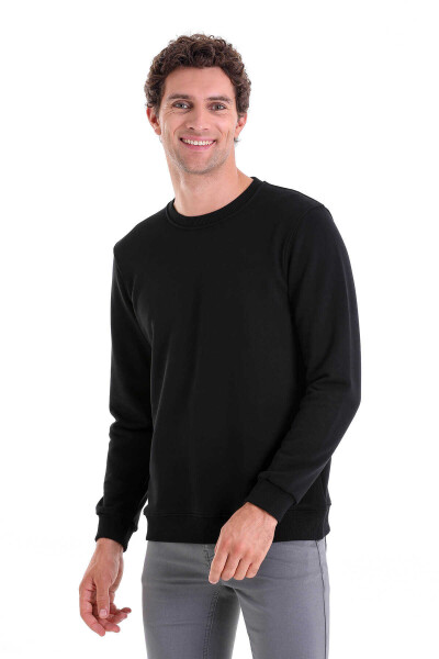 Siyah Regular Fit Pamuklu Bisiklet Yaka Sweatshirt 