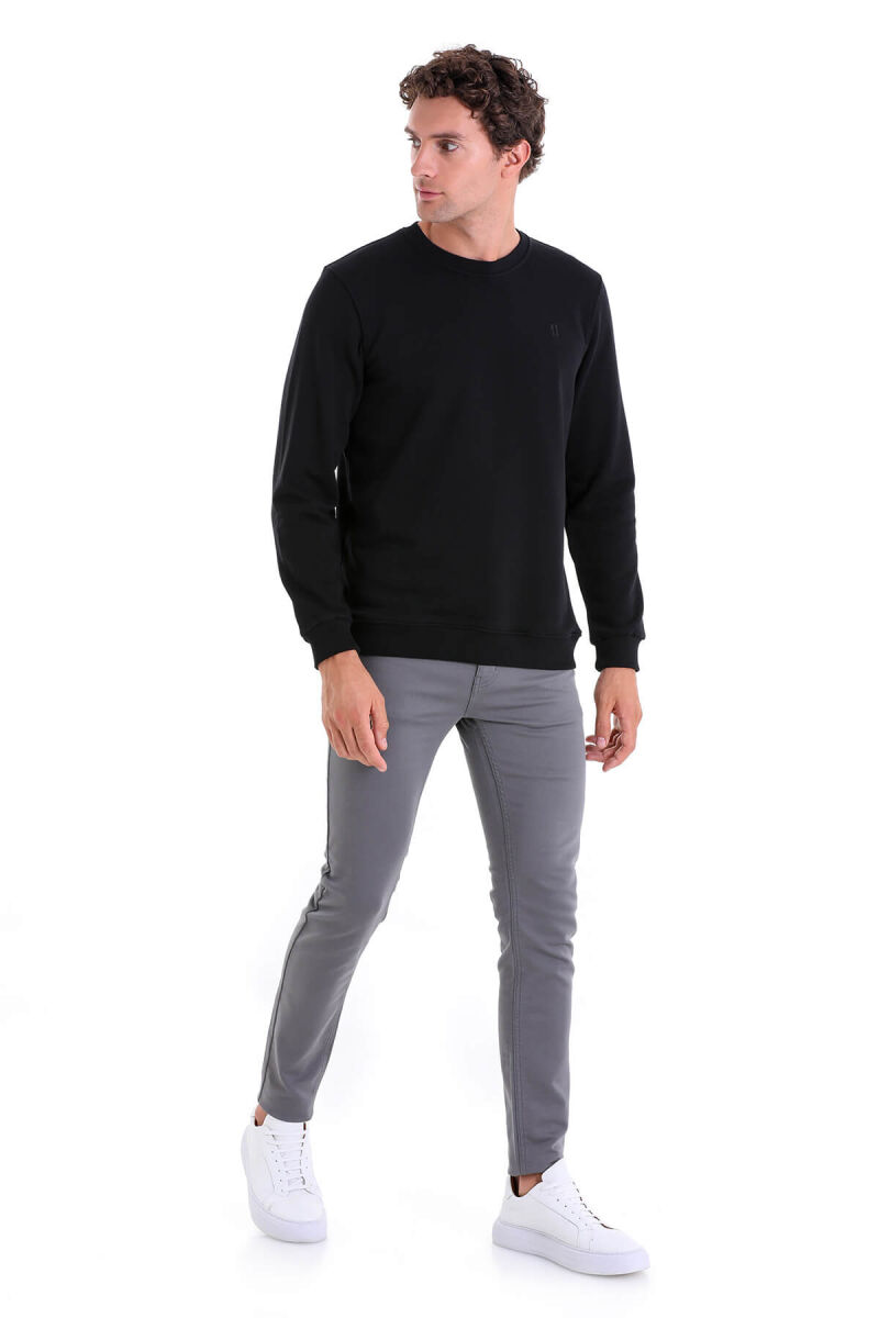 Siyah Regular Fit Düz Pamuklu Bisiklet Yaka Sweatshirt - Hatemoğlu (1)