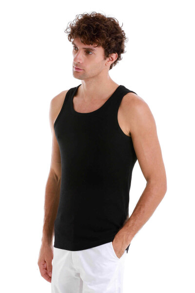 Siyah Regular Fit Pamuklu Örme Atlet - 3