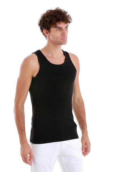 Siyah Regular Fit Pamuklu Örme Atlet - 4