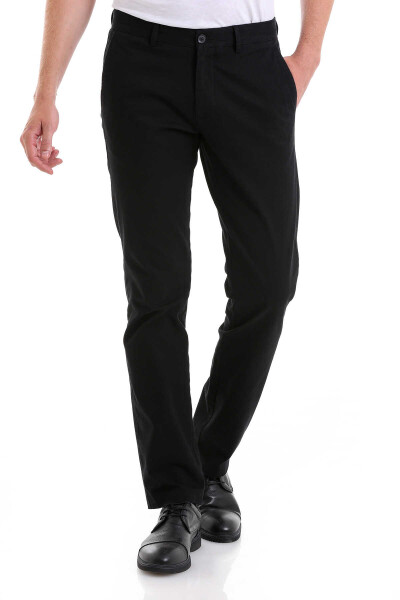 Siyah Regular Fit Yandan Cep Kanvas Pantolon - 3
