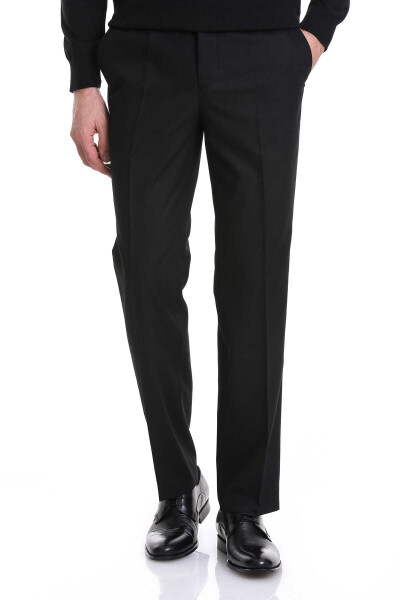 Siyah Regular Fit Yandan Cepli Flanel Kumaş Pantolon - Hatemoğlu
