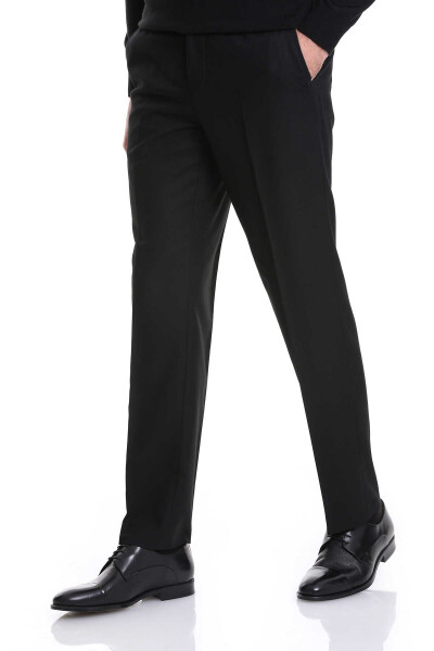 Siyah Regular Fit Yandan Cepli Flanel Kumaş Pantolon - 2