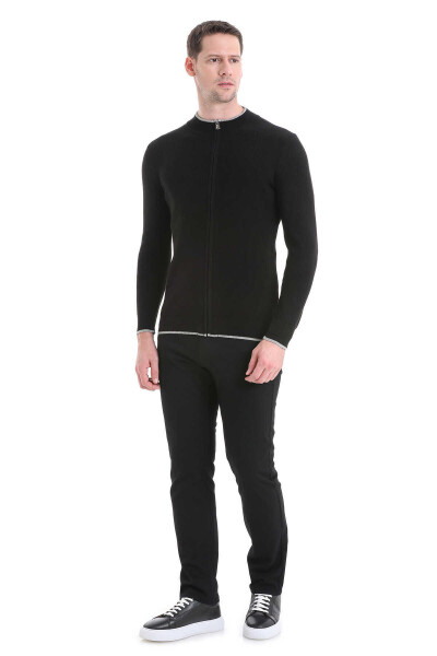 Siyah Regular Fit Yarım Balıkçı Yaka Fermuarlı Triko Hırka - 2