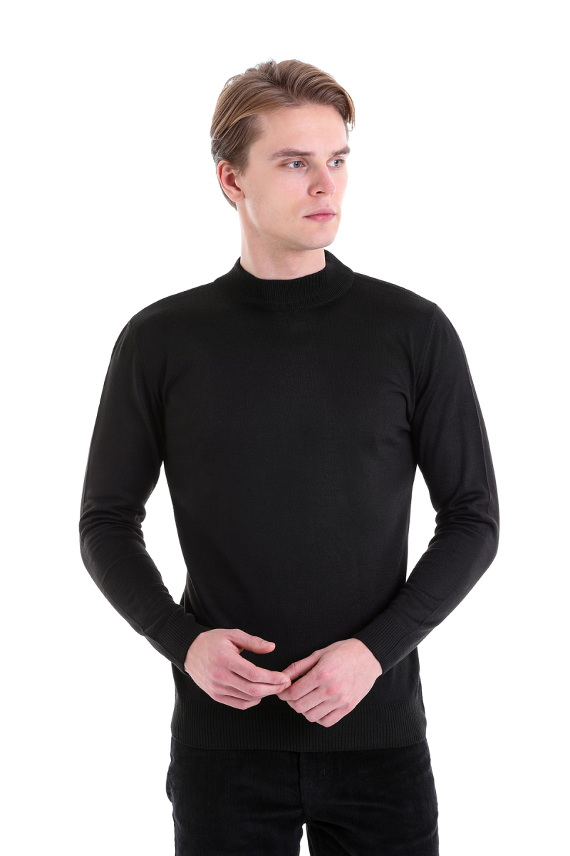 Siyah Comfort Fit Yarım Balıkçı Yaka Yünlü Kazak - Hatemoğlu (1)