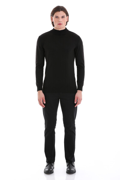 Siyah Regular Fit Yarım Balıkçı Yaka Yünlü Triko Kazak - 2
