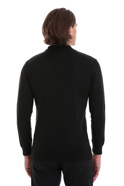 Siyah Regular Fit Yarım Balıkçı Yaka Yünlü Triko Kazak - 6