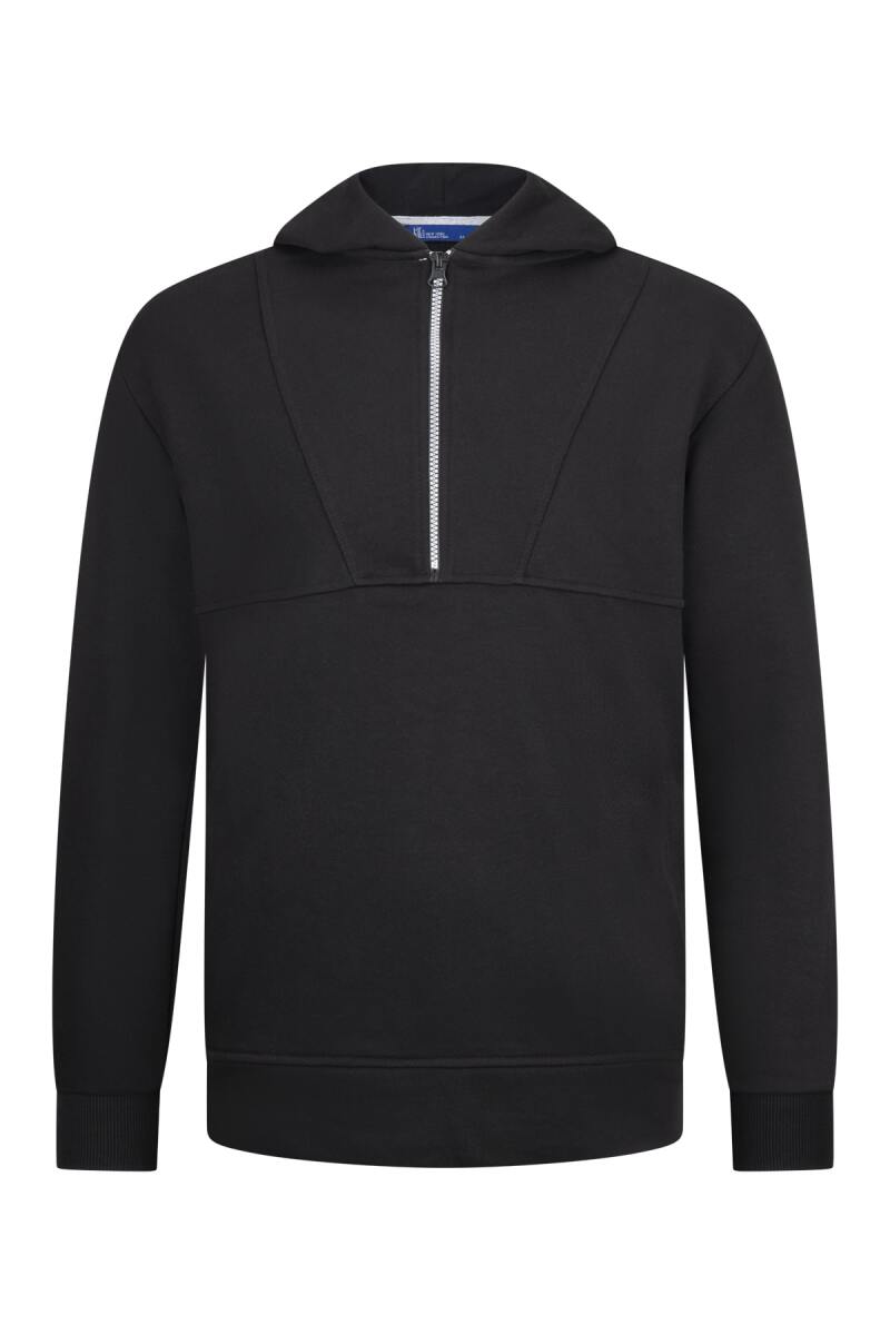 Siyah Regular Fit Fermuarlı Kapüşonlu Sweatshirt - HTML