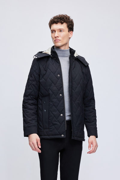 Siyah Regular Fit Hakim Yaka Kapitone Kapüşonlu Mont - 5