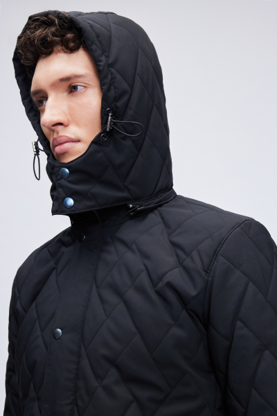 Siyah Regular Fit Hakim Yaka Kapitone Kapüşonlu Mont - 8