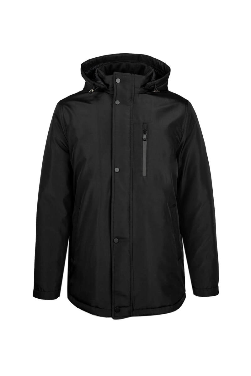 Siyah Regular Fit Hakim Yaka Kapüşonlu Kaban - Hatemoğlu