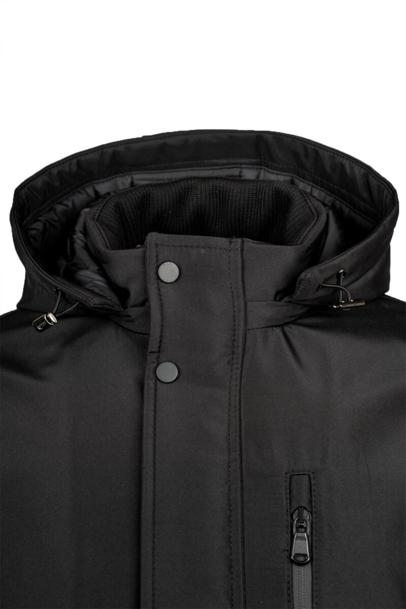 Siyah Regular Fit Hakim Yaka Kapüşonlu Kaban - Hatemoğlu (1)