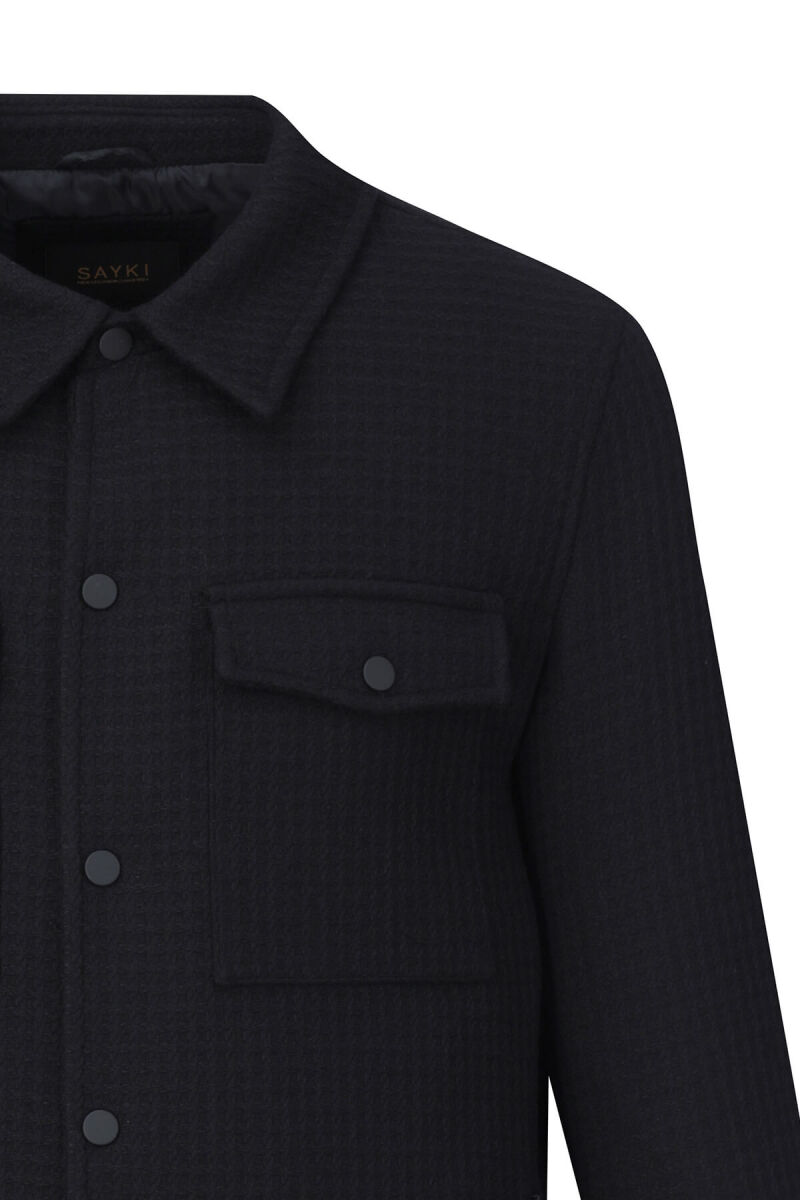 Siyah Regular Fit Hakim Yaka Yünlü Kaşe Mont - Saykı (1)