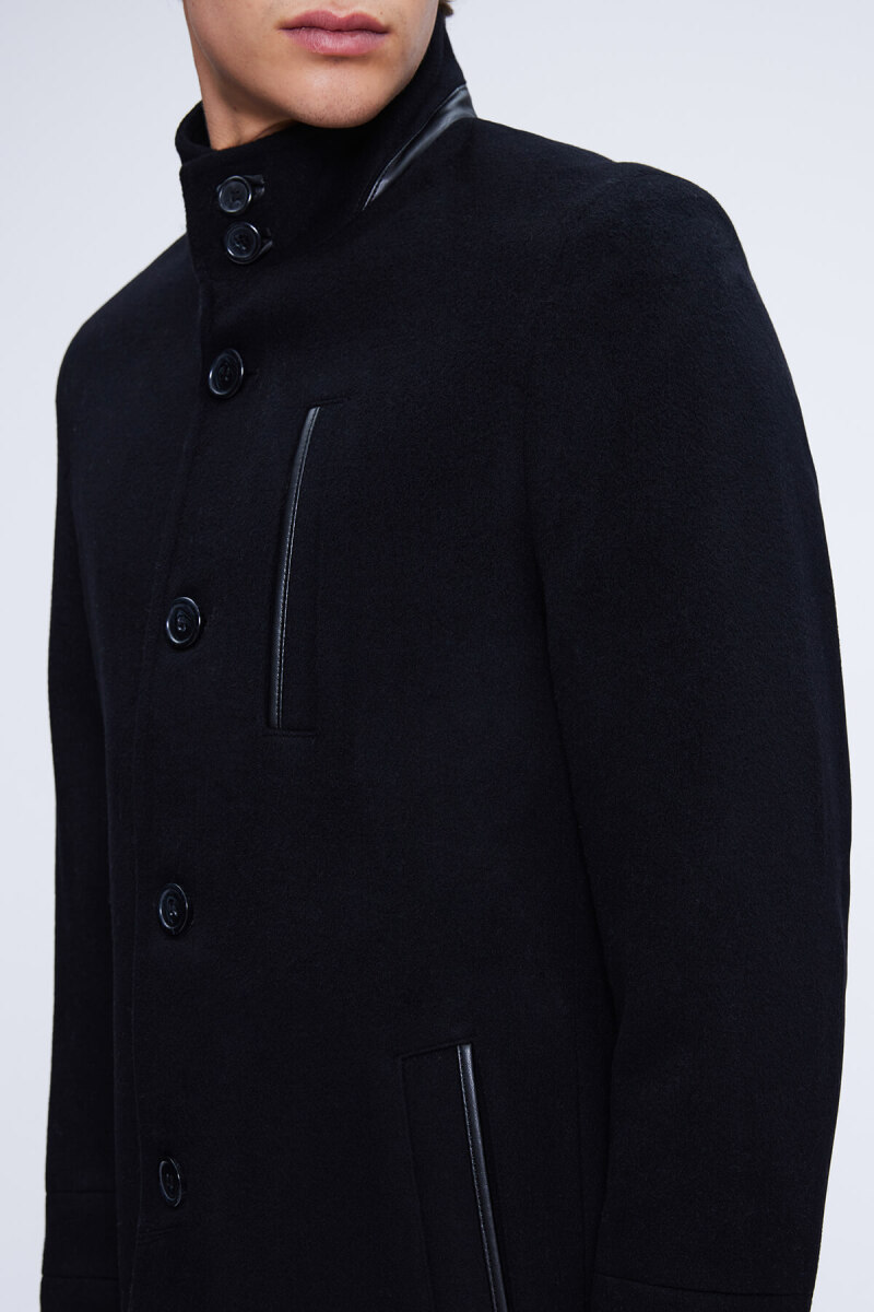 Siyah Regular Fit Hakim Yaka Yünlü Kaşe Palto - Hatem Saykı (1)