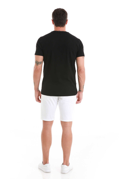 Siyah Regular Fit Jakarlı Bisiklet Yaka Tişört - 6