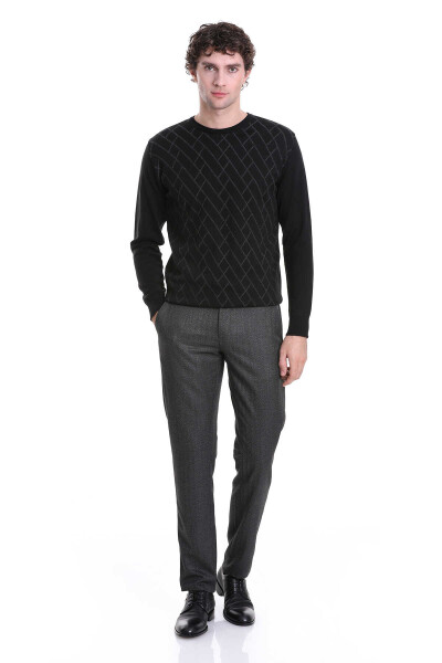 Siyah Regular Fit Jakarlı Bisiklet Yaka Yünlü Triko Kazak - 2