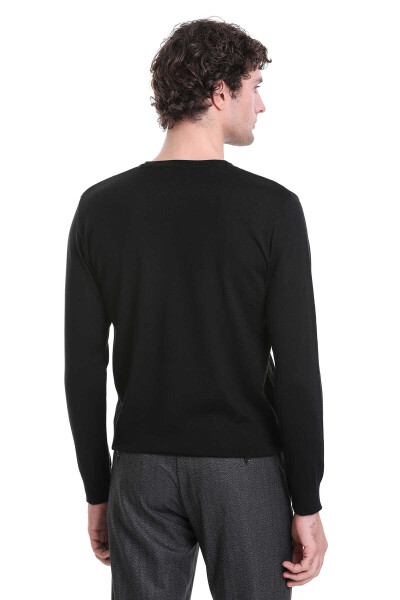 Siyah Regular Fit Jakarlı Bisiklet Yaka Yünlü Triko Kazak - 6